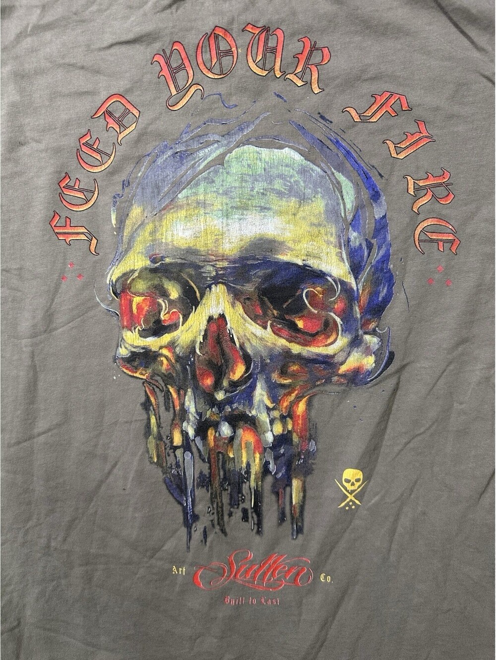 Sullen Art Collective 3XL Feed Your Fire Skull Tattoo Graphic T Shirt Brown